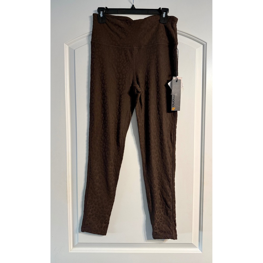 Mono B Leggings Large Brown NEW Leopard Jacquard High Waist Sporty Chic Gym Yoga